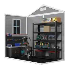 Seizeen Outdoor Resin Storage Shed, 41 Cu. Ft. / 306 Gal, Gray, 3 Doors With Floor