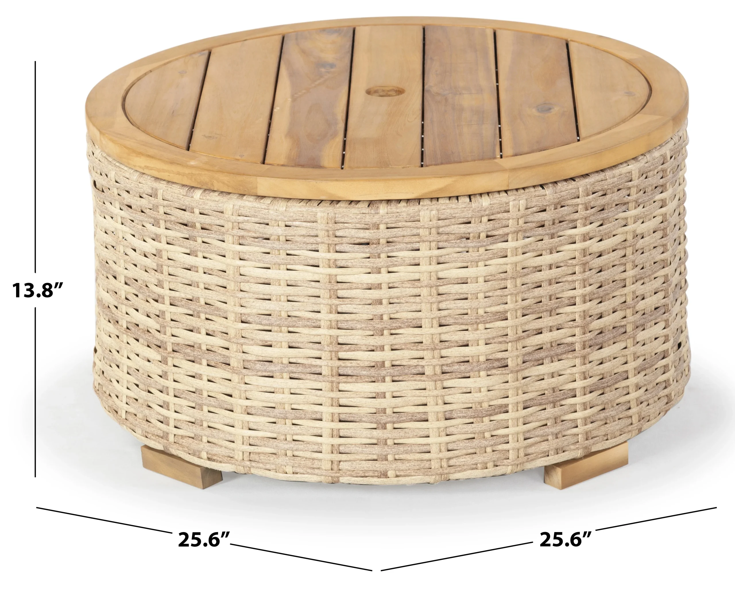 SAFAVIEH Couture Anguilla Outdoor Patio Round Wicker Coffee Table With Storage, Natural