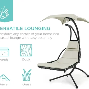 Best Choice Products Outdoor Hanging Steel Chaise Lounge Chair With Canopy, Charcoal Gray - SKY5871