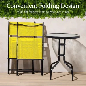 Best Choice Products 3-Piece Patio Bistro Dining Set With Glass Tabletop And Folding Chairs - Gray