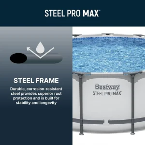 Steel Pro MAX 14 Foot x 48 Inch Round Steel Frame Above Ground Pool Set With 1,000 Filter Pump, Ladder And Cover - Gray