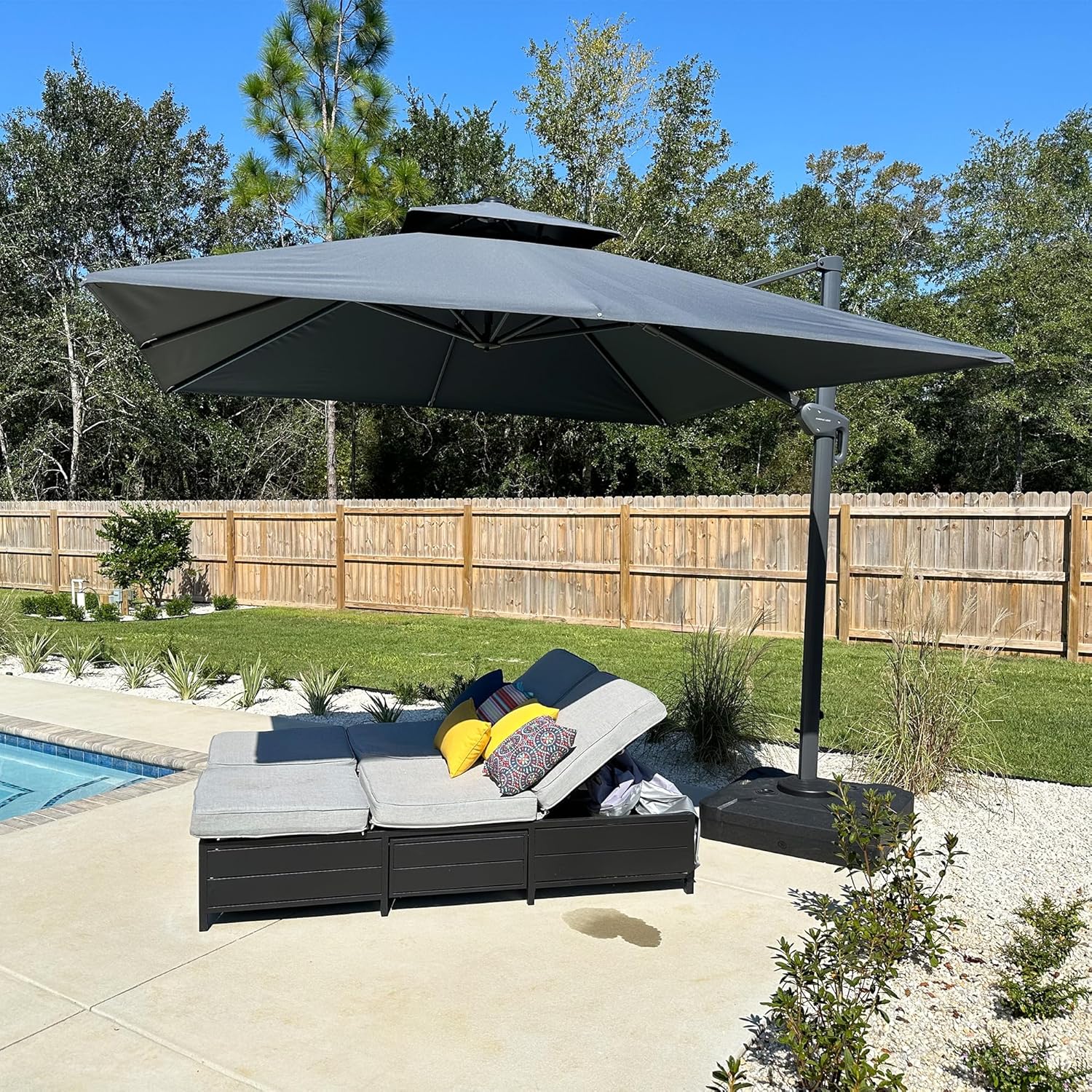PURPLE LEAF Cantilever Patio Umbrella, 10FT Square, Grey - 360 Degree Rotation