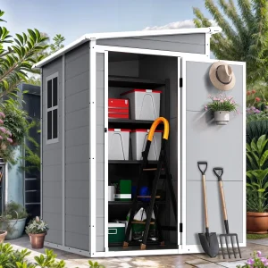 Seizeen Resin Outdoor Storage Shed With Floor, Light Gray, 82 in H