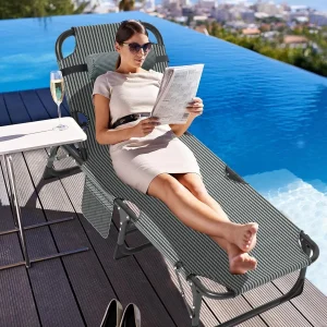 Slsy 5-Position Adjustable Folding Lounge Chair And Cot - 75.2" x 25.6" x 11.8"