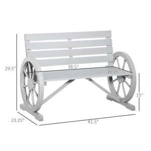 Outsunny Wooden Wagon Wheel Bench, 2-Person, Fir Wood, Carbonized, 41.5in L x 23.25in W x 29.5in H - 84B-183