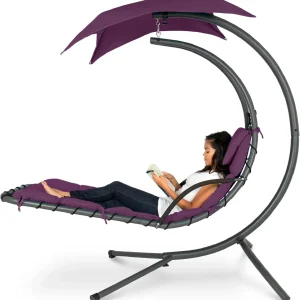 Best Choice Products Outdoor Hanging Steel Chaise Lounge Chair With Canopy, Charcoal Gray - SKY5871