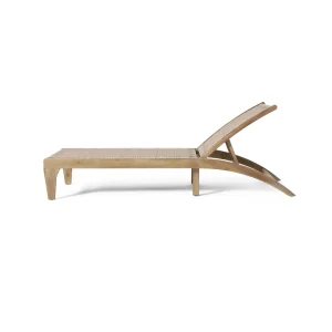 Outdoor Chaise Lounge, Single, Acacia Wood and Faux Rattan, Light Brown and Light Multibrown, 77.00 x 25.50 x 33.00 Inches - Shane