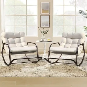 Oversized Outdoor Rocking Lounge Chair With Water-Resistant Cushions, 450 lbs Capacity