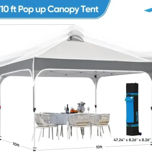 Quictent 10 x 10 ft Pop-Up Canopy Tent With Reflective Top, Fluorescent Rope And Vented Top