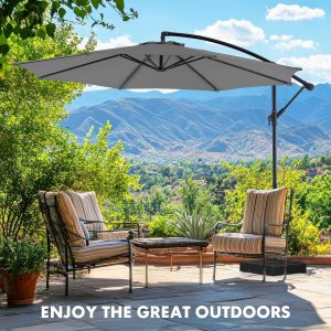 Sweetcrispy 9.8FT Offset Patio Umbrella With Easy Tilt Adjustment, 8 Ribs, Blue
