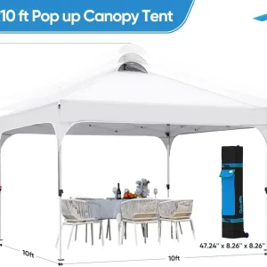 Quictent 10 x 10 ft Pop-Up Canopy Tent With Reflective Top, Fluorescent Rope And Vented Top