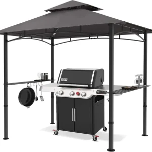 Outdoor Barbecue Shelter Canopy With LED Lights, 8 Feet By 5 Feet, Gray