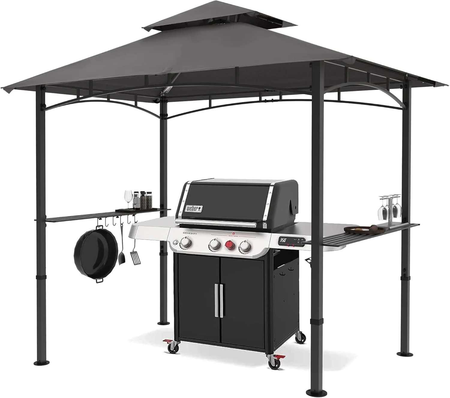 Outdoor Barbecue Shelter Canopy With LED Lights, 8 Feet By 5 Feet, Gray