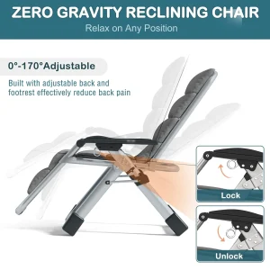 NAIZEA Zero Gravity Chair With Removable Cushion, Cup Holder, and Black Color