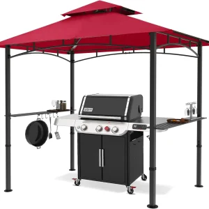 Outdoor Barbecue Shelter Canopy With LED Lights, 8 Feet By 5 Feet, Gray
