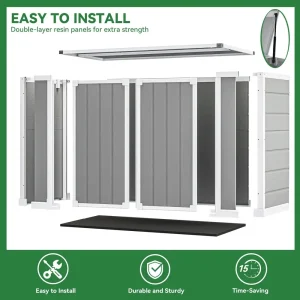 Seizeen Outdoor Resin Storage Shed, 41 Cu. Ft. / 306 Gal, Gray, 3 Doors With Floor