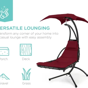 Best Choice Products Outdoor Hanging Steel Chaise Lounge Chair With Canopy, Charcoal Gray - SKY5871