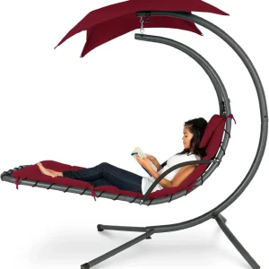 Best Choice Products Outdoor Hanging Steel Chaise Lounge Chair With Canopy, Charcoal Gray - SKY5871