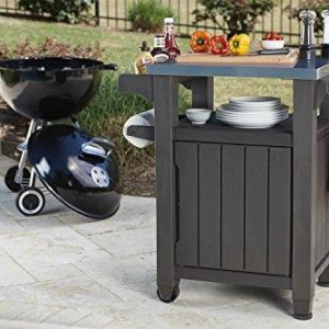 Keter Unity Outdoor Storage Table And Cabinet, 40 Gallons, Espresso Brown