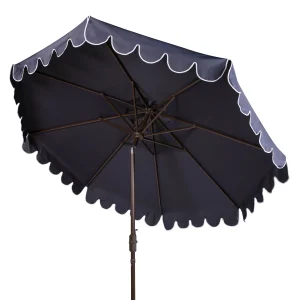 Safavieh Patio Umbrella 9' Crank Tilt Navy/White - Venice