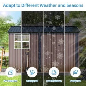 JAXPETY 10 x 10 ft Outdoor Metal Storage Shed With Window And Lockable Door - Brown