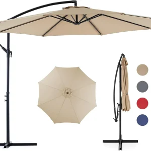 Sweetcrispy 9.8FT Offset Patio Umbrella With Easy Tilt Adjustment, 8 Ribs, Blue