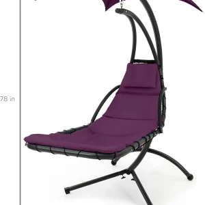 Best Choice Products Outdoor Hanging Steel Chaise Lounge Chair With Canopy, Charcoal Gray - SKY5871