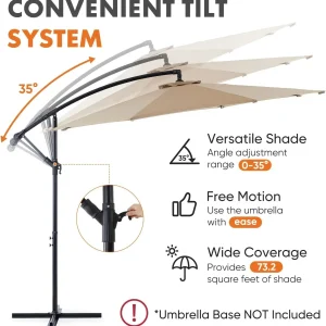Sweetcrispy 9.8FT Offset Patio Umbrella With Easy Tilt Adjustment, 8 Ribs, Blue