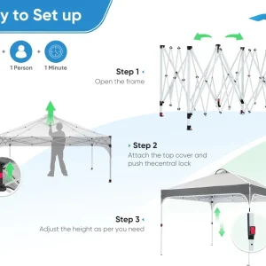 Quictent 10 x 10 ft Pop-Up Canopy Tent With Reflective Top, Fluorescent Rope And Vented Top