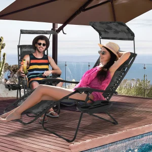 MoNiBloom Zero Gravity Reclining Chairs Set Of 2 With Canopy Shade And Headrest, Black - 330 lbs