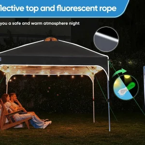 Quictent 10 x 10 ft Pop-Up Canopy Tent With Reflective Top, Fluorescent Rope And Vented Top