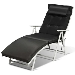 7 Position Folding Outdoor Chaise Lounge Chair With Cushion And Pillow