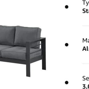 Superjoe Outdoor Patio Sofa 3 Seats Gray Aluminum With Dark Grey Cushions