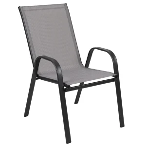 Emma + Oliver Outdoor Stack Chairs, Gray, 4 Pack, 21.25in W x 29in D x 36in H