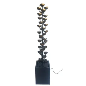 Hi-Line Tall Multi Level Zinc-Coated Metal Stacked Cups Fountain, Brown/Grey, 14 x 14 x 74