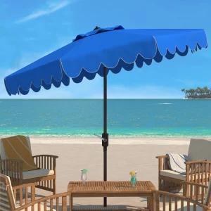 Safavieh Patio Umbrella 9' Crank Tilt Navy/White - Venice