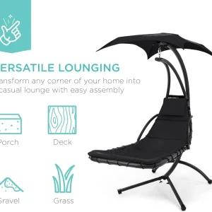 Best Choice Products Outdoor Hanging Steel Chaise Lounge Chair With Canopy, Charcoal Gray - SKY5871