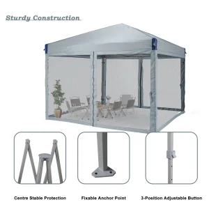 Aoodor Pop Up Canopy 12'x12' With Removable Mesh Sidewalls - Black