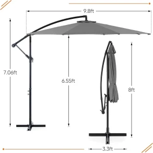 Sweetcrispy 9.8FT Offset Patio Umbrella With Easy Tilt Adjustment, 8 Ribs, Blue