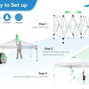 Quictent 10 x 10 ft Pop-Up Canopy Tent With Reflective Top, Fluorescent Rope And Vented Top