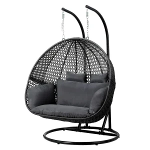Gardeon Hanging Pod Chair With Stand And Cushion, 2 Seater, Grey