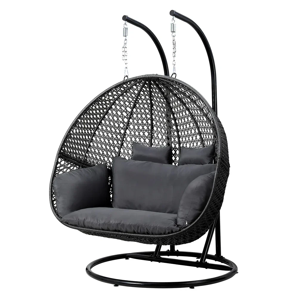 Gardeon Hanging Pod Chair With Stand And Cushion, 2 Seater, Grey