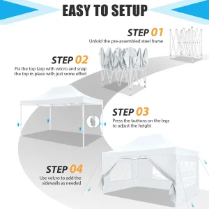 HOTEEL Heavy Duty Pop-Up Canopy Tent 10x15, 4 Sidewalls, Black
