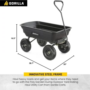 Gorilla Carts Utility Dump Wagon 6 Cubic Feet 1200 lb Capacity Black - GOR6PS