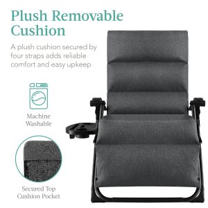Best Choice Products Oversized Zero Gravity Folding Recliner With Removable Cushion And Side Tray - Fossil Gray
