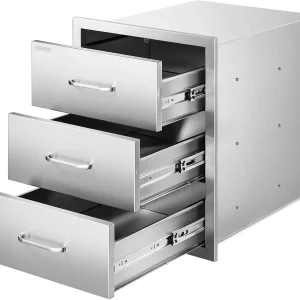 VEVOR Outdoor Kitchen Drawer Cabinet, Stainless Steel, 18.11 inch W x 23.23 inch D x 23.23 inch H, 3 Drawers