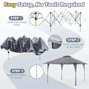 Costway Pop-Up Gazebo Outdoor Canopy Tent, 13 x 13 ft, Gray