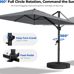 HOMSHADE Cantilever Patio Umbrella, 9x12FT, Grey, Aluminum, 360 Degree Rotation, 6 Tilts