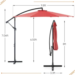 Sweetcrispy 9.8FT Offset Patio Umbrella With Easy Tilt Adjustment, 8 Ribs, Blue