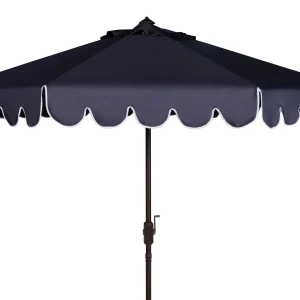 Safavieh Patio Umbrella 9' Crank Tilt Navy/White - Venice